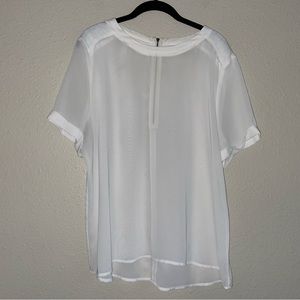 Halogen Off-White Semi-Sheer Short Sleeve Zip Back Blouse Sz XL
